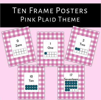 Preview of Pink Plaid Theme Ten Frame Number Posters, Cards, Wall Decor for ECE