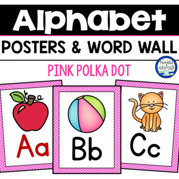 Pink And White Polka Dot Alphabet Posters Word Wall Cards