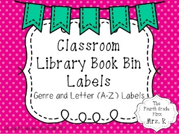 Preview of Pink Polka Dot and Bunting Book Bin Labels - Genres and Letters