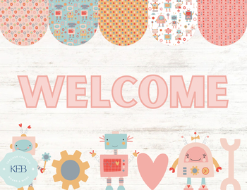 Preview of Pink Robot Welcome Bulletin Board Kit