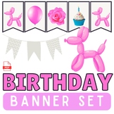 Pink Rosé Balloon-Themed Birthday Bunting Flag Banner Set