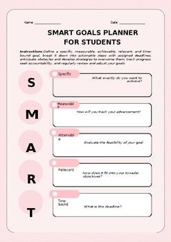 Pink SMART GOAL Planner for student Customizable Word Template TPT NEW 2024