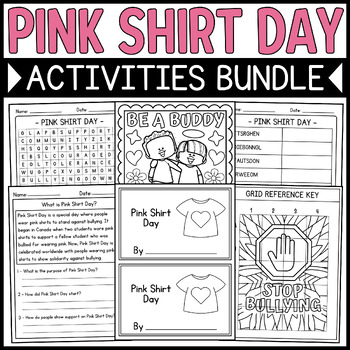 Preview of Pink Shirt Day Activities Bundle: Coloring Pages, Reading, Craft, Games & More