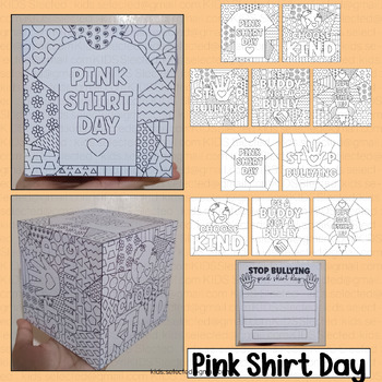 Preview of Pink Shirt Day Activities Cube Craft Anti Bullying Pop Art Coloring Pages Fun