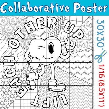 Preview of Kindness Project Collaborative Coloring Poster: Lift Each Other Up (Retro Heart)