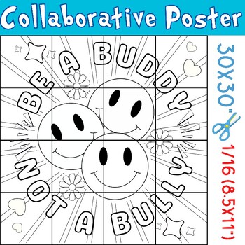 Preview of Kindness Project Collaborative Coloring Poster : Be a Buddy, Not a Bully