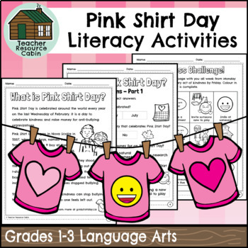 Preview of Pink Shirt Day Literacy Activities | NO PREP (Grades 1-3)