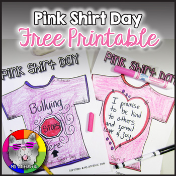 Preview of Pink Shirt Day, Shirt Printable, FREEBIE