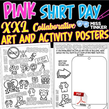 Preview of Pink Shirt Day XXL Collaborative Art and Writing Posters, No Prep, Just Print