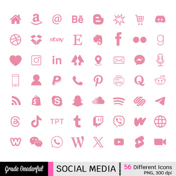 Preview of Pink Social Media Icons with Transparent Backgrounds