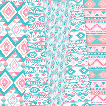 Pink Teal Blue Aztec Digital Paper Arrows Tribal Patterns Scrapbook Background