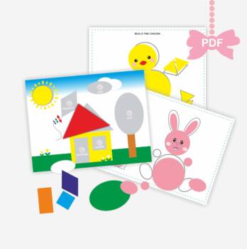 Preview of Complete the Picture: Shape Match Worksheet BUILD A BUNNY, Build the House