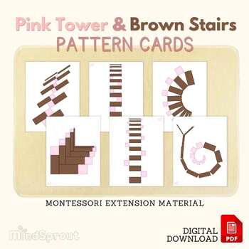 Preview of Pink Tower and Brown Stairs Pattern Cards Montessori Sensorial Material