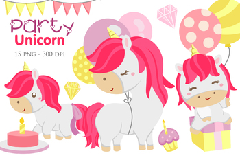 Preview of Pink Unicorn Horse Party Birthday Cake -Cute Cartoon Vector Clipart Illustration