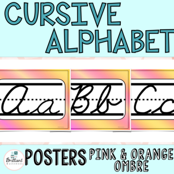 Pink and Orange Ombre Cursive Alphabet Posters by Brilliant Buckaroos