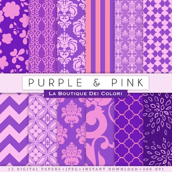 Pink and Purple Digital Paper, scrapbook backgrounds by La Boutique dei  Colori