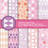 Pink and Purple Geometric Digital Paper, Pastel Scribble T