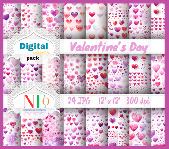 Preview of Pink and Red Valentines Day Patterns,hearts wallpaper, background,24 JPG,Pdf