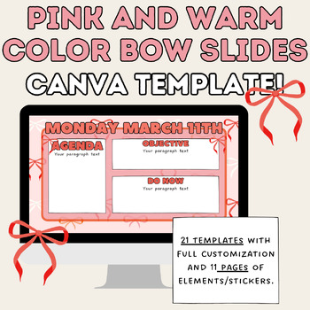 Preview of Pink and Warm Color Bow Themed Agenda Slides | CANVA Template