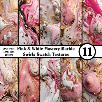 Preview of Pink and White Mastery Marble Texture - Digital Paper Pack - 11 Different Papers