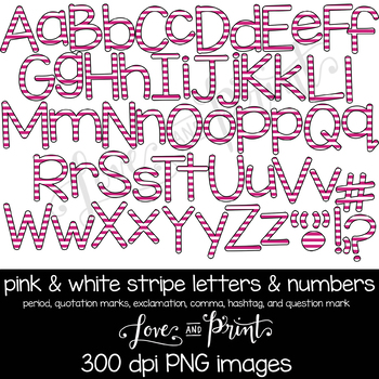 Preview of Pink and White Stripe Letters and Numbers Clip Art