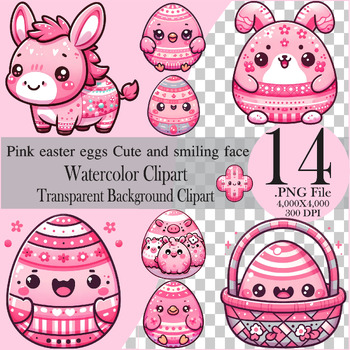 Preview of Pink easter eggs Cute,Watercolor clipart bundle, Collection Clipart,ClipartWater