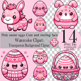 Pink easter eggs Cute,Watercolor clipart bundle, Collectio