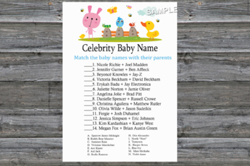 Pink rabbit Celebrity Baby Name Game,Pink funny rabbit Baby shower games-216
