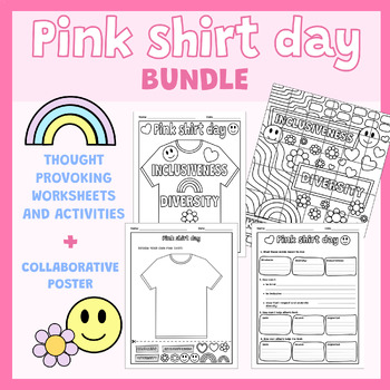 Preview of Pink shirt day - anti bullying activities and worksheets +  collaborative poster