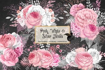Pink White And Silver Floral Clipart Rustic Watercolor Flower Clip Art