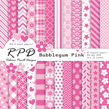 Pink & Green Sorority digital papers, pink seamless summer