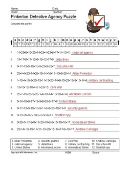 Pinkerton Detective Agency Word Search Worksheet and Vocabulary Puzzles