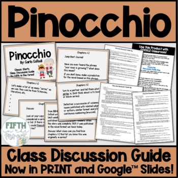 Preview of Pinocchio Novel Study NO PREP Class Discussion Guide for Distance Learning
