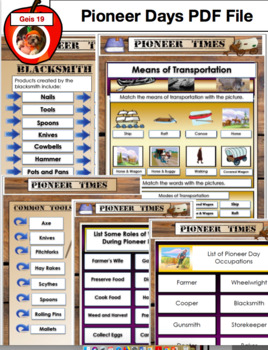 Preview of Pioneers BUNDLE - Early Settlers PPT, PDF, Workbooklet, Smartboard Unit