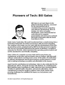 Preview of Pioneers of Tech: Bill Gates Worksheet