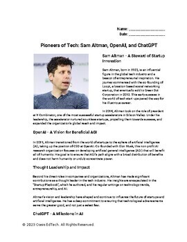 Preview of Pioneers of Tech: Sam Altman, OpenAI, and ChatGPT Worksheet