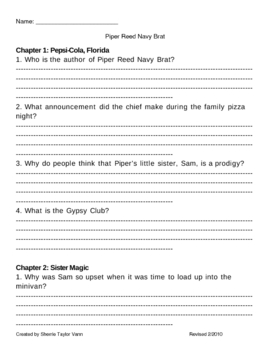 Preview of Piper Reed Navy Brat by Kimberly Willis Holt Comprehension Questions