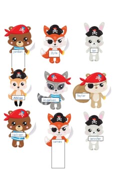 Preview of Pirate Animal Name Tags Editable