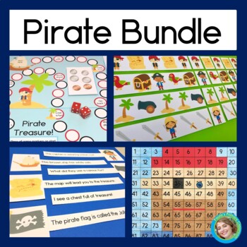 Preview of Pirate Literacy and Math Center Bundle | Reading | 100s charts | Pattern | Money