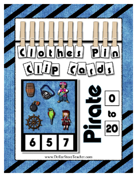 Preview of Pirate Clothes Pin Clip Cards Counting to 20 Math Center Fun