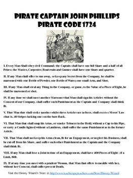 Preview of Pirate Code of 1724  Primary Source Worksheet