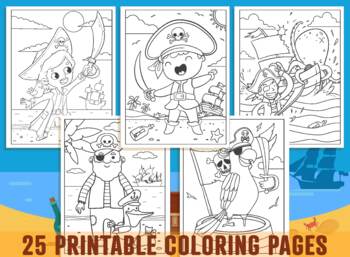 Preview of Pirate Coloring Pages - 25 Printable Pirate Coloring Pages for Kids, Boys, Girls