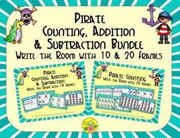 Preview of Pirate Count, Add & Subtract Bundle with 10 & 20 Frames {Subitizing}