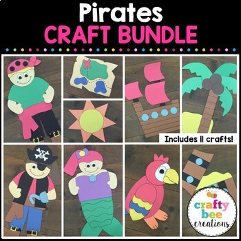 Preview of Pirate Crafts Bundle How I Became a Pirate Day Craft Activities Bulletin Board