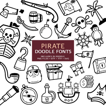 Preview of Pirate Doodle Fonts, Instant File otf, ttf Font Download, Digital Font Bundle
