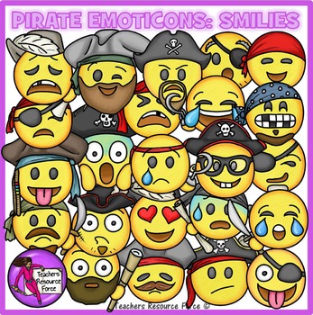 Preview of Pirate Emoji Clip Art: Pirate Smiley Faces Emoticons Clipart