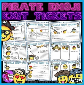 Preview of Pirate Emoji Emoticon Exit Tickets - Editable (color & black and white included)