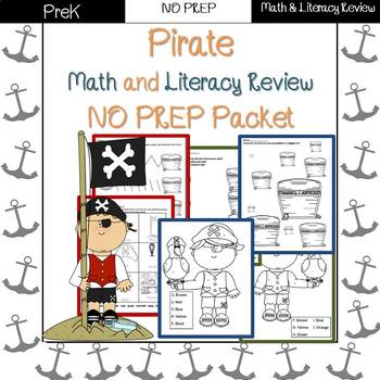 Preview of Pirate End of Year/Summer Review: PreK-Preschool NO PREP (Math & Literacy)