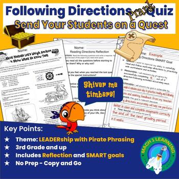 Preview of Pirate Fun: Following Directions (Prank) Quiz plus Reflections and Goal Setting