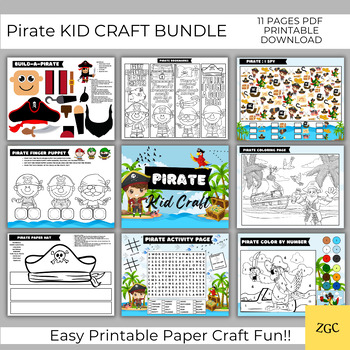 Preview of Pirate Kid Craft Bundle, Build A Pirate Craft, Coloring Craft, Paper Crown